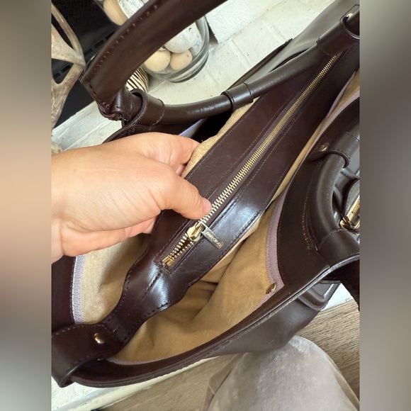 JIMMY CHOO Tahula Dark Brown Leather Gold Hardware Satchel Shoulder Bag Tote - Picture 14 of 16